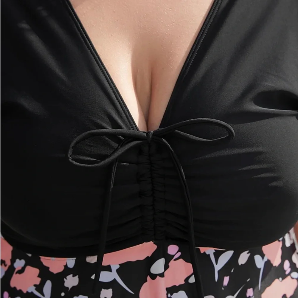 Drawstring Ruffle Sleeve Tankini Top - Picture 6 of 6